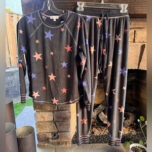 P.J. Salvage Star Pattern Kids Pajama Set - Black and Purple